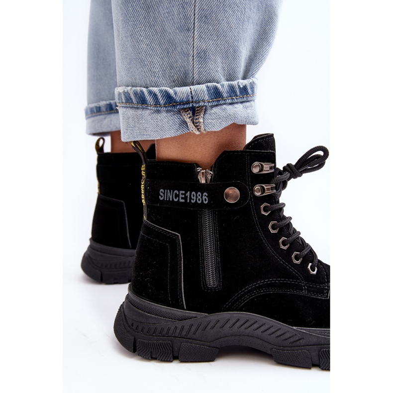 PS1 Ocieplane Zamszowe Damskie Botki Trapery Czarne Jailina 1