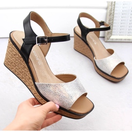 Sandały damskie na koturnie srebrne Sergio Leone SK229 srebrny 1