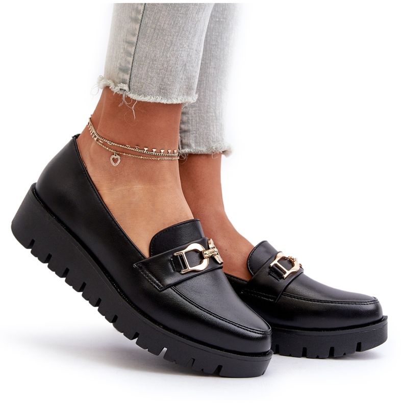 Evento Mokasyny Damskie Na Platformie Z Ozdobą Czarne 4
