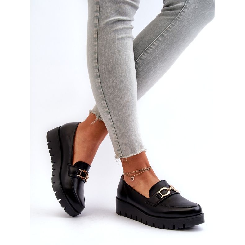 Evento Mokasyny Damskie Na Platformie Z Ozdobą Czarne 3
