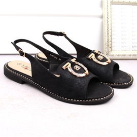 Sandały damskie komfortowe z ozdobą czarne S.Barski 053 4