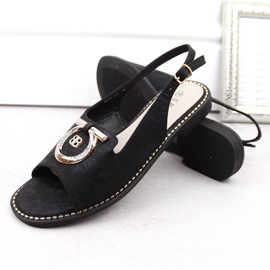 Sandały damskie komfortowe z ozdobą czarne S.Barski 053 5