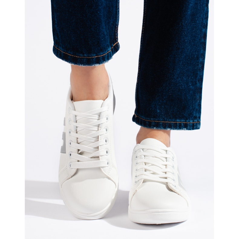 Biało-srebrne trampki damskie białe 1