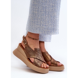 Jezzi Sandały Damskie Z Eko Skóry Na Platformie I Koturnie Miedziane Vaiara brązowe 2