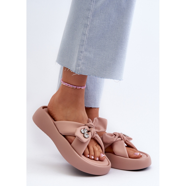 Skórzane Klapki Damskie Na Platformie Różowe GOE NN2N4109 2