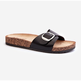 Klapki Damskie Na Korkowej Platformie Z Klamrą Czarne Moaxi 1