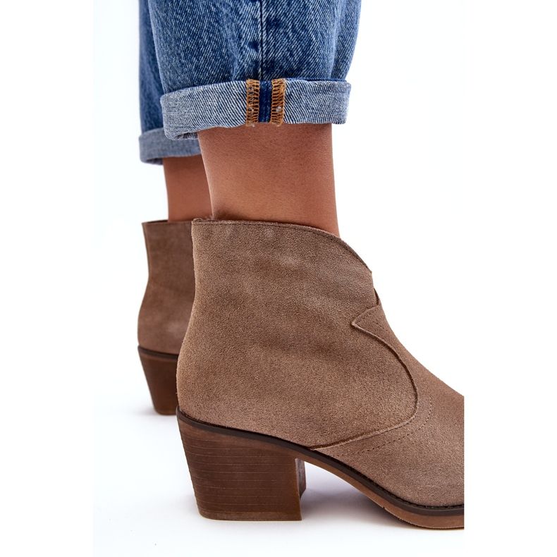 S.Barski Zamszowe Botki Kowbojki Na Suwak D&A SN622-29 Ciemnobeżowe beżowy 3