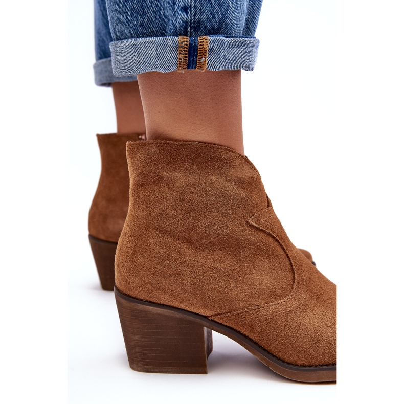 S.Barski Zamszowe Botki Kowbojki Na Suwak D&A SN622-29 Camel brązowe 2