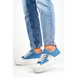 Jeansowe modne trampki damskie na grubej podeszwie platformie niebieskie 4