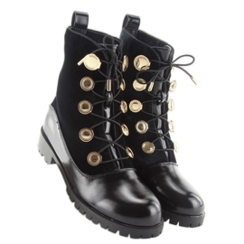 Workery welurowe z guzikami R113p black czarne 2