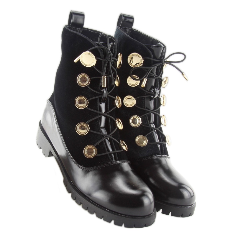 Workery welurowe z guzikami R113p black czarne 2