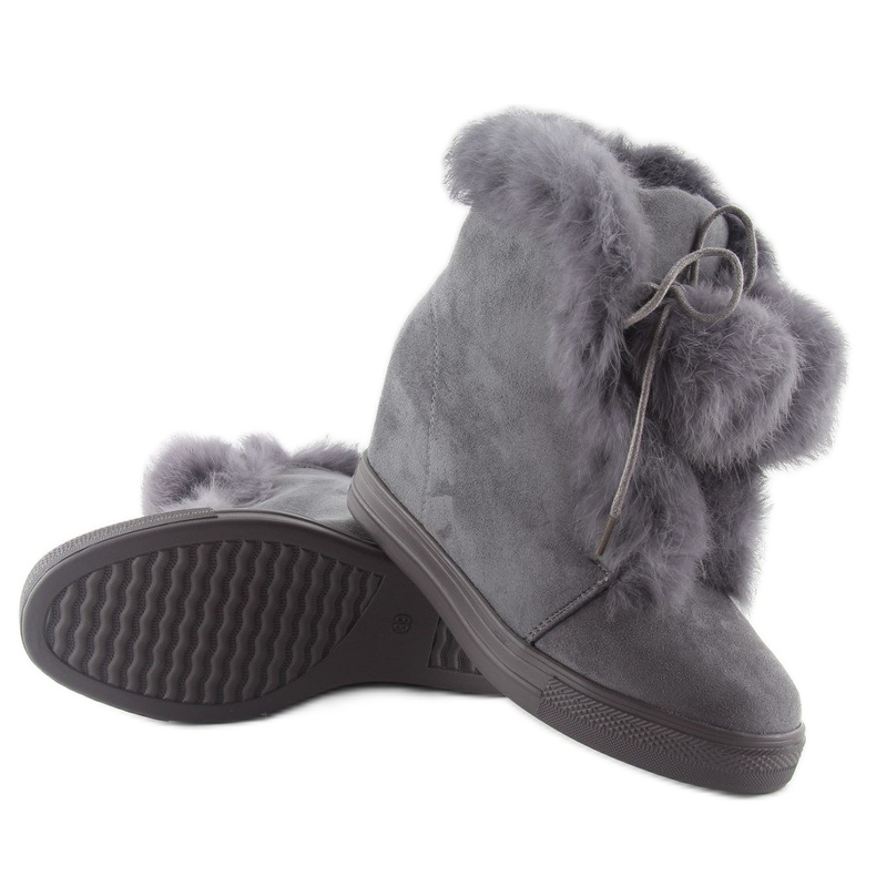 Botki na koturnie z puszkiem nc99 grey szare 1