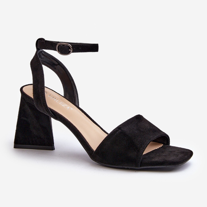 Vinceza Sandały Damskie Na Obcasie Z Eko Zamszu Czarne Upttima 1