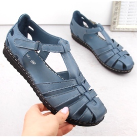 Skórzane sandały damskie pełne ażurowe niebieskie T.Sokolski A88 6