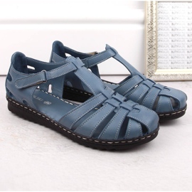 Skórzane sandały damskie pełne ażurowe niebieskie T.Sokolski A88 4