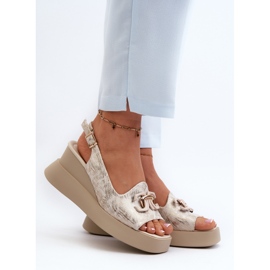 Sandały Damskie Na Platformie I Koturnie Z Ozdobą Złote Janesca złoty 2