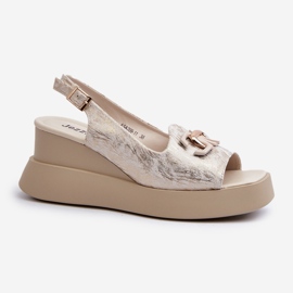 Sandały Damskie Na Platformie I Koturnie Z Ozdobą Złote Janesca złoty 1