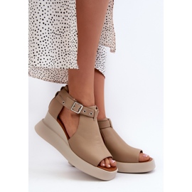 Jezzi Sandały Damskie Na Platformie I Koturnie Z Eko Skóry Beżowe Hloeli beżowy 2