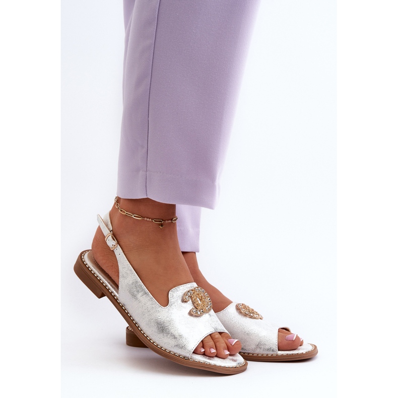 Damskie Sandały Z Ozdobą S.Barski KV27-049 Srebrne srebrny 2