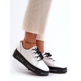 Lakierowane Sneakersy Damskie Na Platformie Białe S.Barski LR592B 2