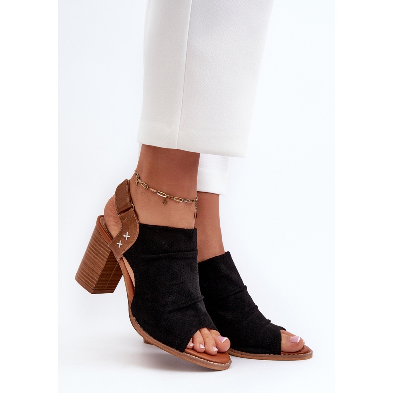 Sandały Damskie Na Słupku Ażurowe Czarne Rosca 2