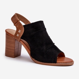 Sandały Damskie Na Słupku Ażurowe Czarne Rosca 1