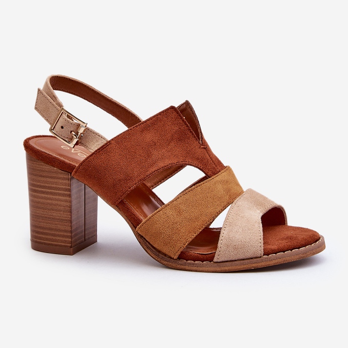 Sandały Damskie Z Eko Zamszu Na Obcasie Słupku Brązowe Qutima 1