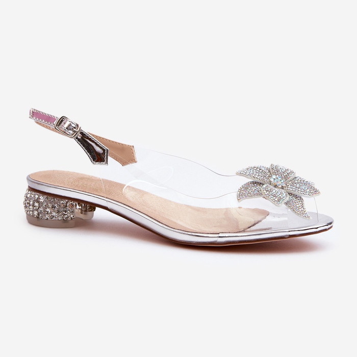 S.Barski Sandały Transparentne Na Niskim Obcasie Z Ozdobą Srebrne D&A MR38-383 srebrny 2