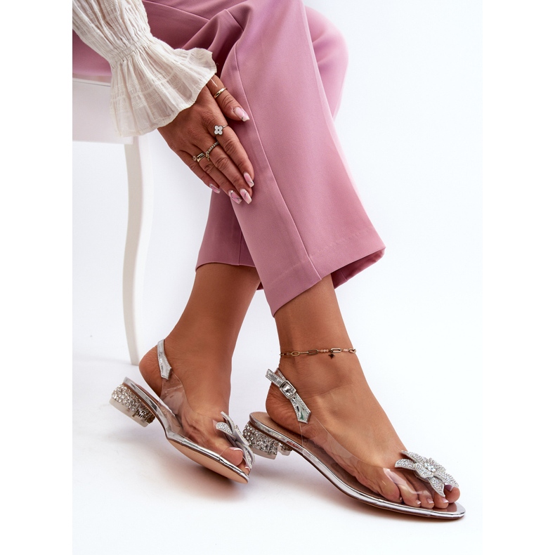 S.Barski Sandały Transparentne Na Niskim Obcasie Z Ozdobą Srebrne D&A MR38-383 srebrny 1