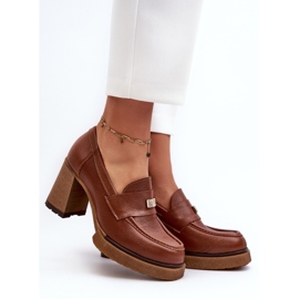 Zazoo 20169 Skórzane Półbuty Na Obcasie Brązowe 2