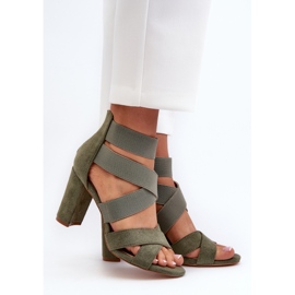 Sandały Damskie Na Słupku Z Paskami Zielone Obissa 1