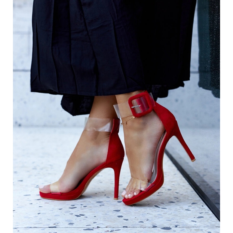Sandały na szpilce z transparentną cholewką Janan czerwone 2
