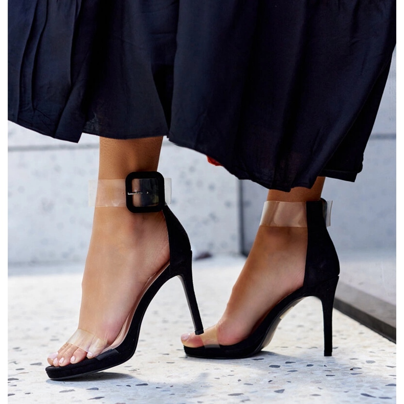 Sandały na szpilce z transparentną cholewką Janan czarne 1