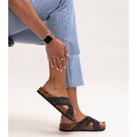 Kapki na korkowej podeszwie z połyskiem Ribera czarne 1