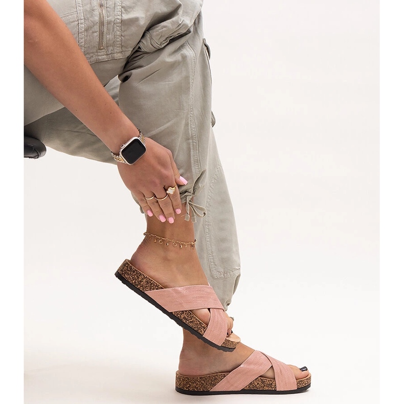 Kapki na korkowej podeszwie z połyskiem Ribera różowe 1