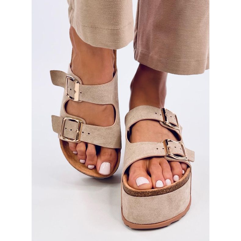 Klapki korkowe na platformie Galzai Khaki beżowy 1