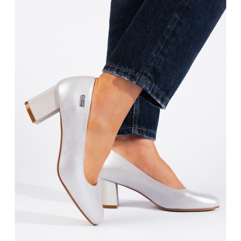 Srebrne czółenka damskie na słupku Sergio Leone srebrny 2