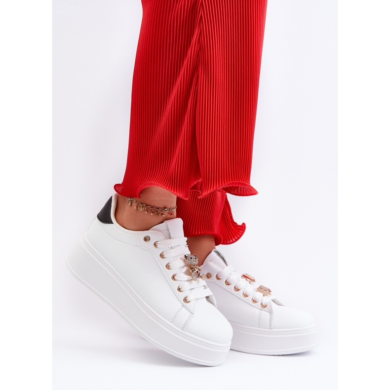 Sneakersy Damskie Na Platformie Z Misiem Białe Moanda 2