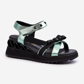 S.Barski Sandały Damskie Z Kokardką D&A CR956 Zielone 1