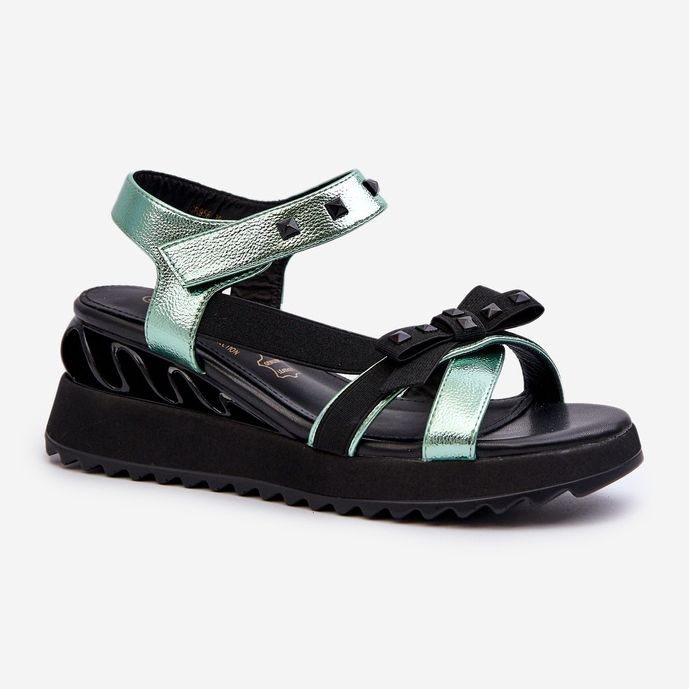 S.Barski Sandały Damskie Z Kokardką D&A CR956 Zielone 1