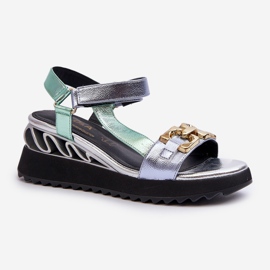 S.Barski Sandały Damskie Na Koturnie D&A CR954 Zielone 1