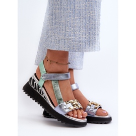 S.Barski Sandały Damskie Na Koturnie D&A CR954 Zielone 2