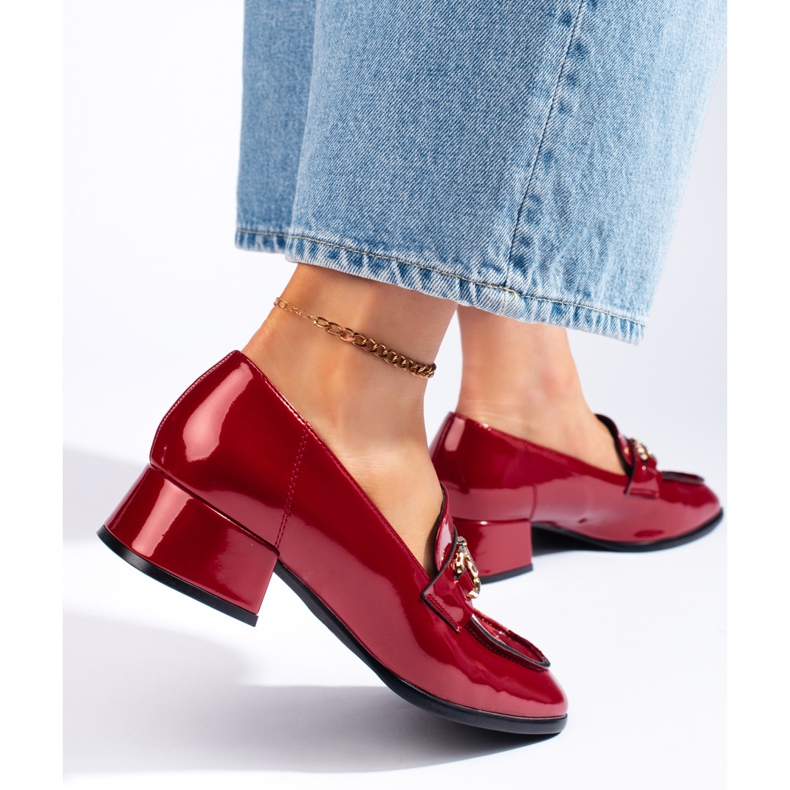 Sergio Leone Lakierowane mokasyny damskie czerwone 2