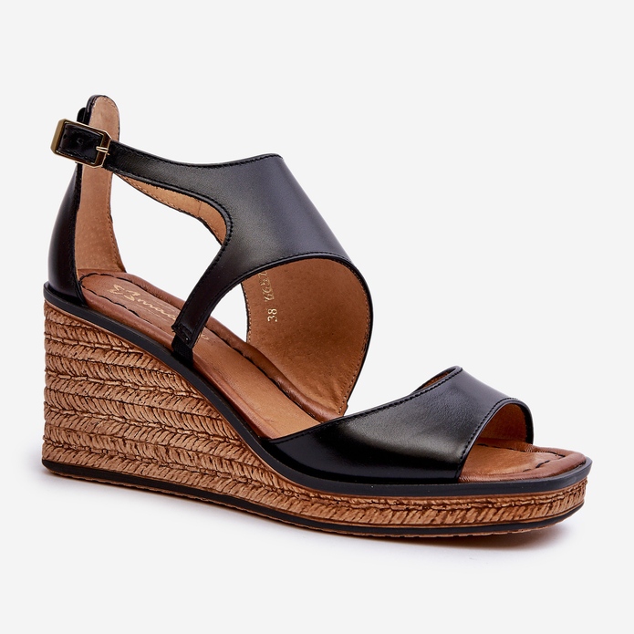 Sandały Damskie Skórzane Na Koturnie Maciejka 06657-01 Czarne 2