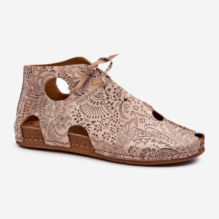 Wzorzyste Skórzane Botki Maciejka 03426-02 Beżowe beżowy 1