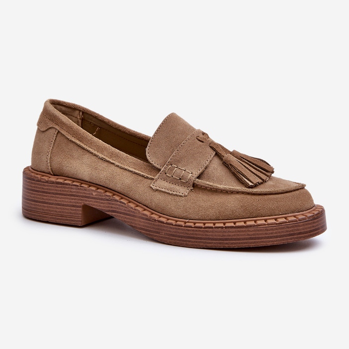 S.Barski Mokasyny Damskie Zamszowe Z Frędzlami D&A TW107 Brązowe 1