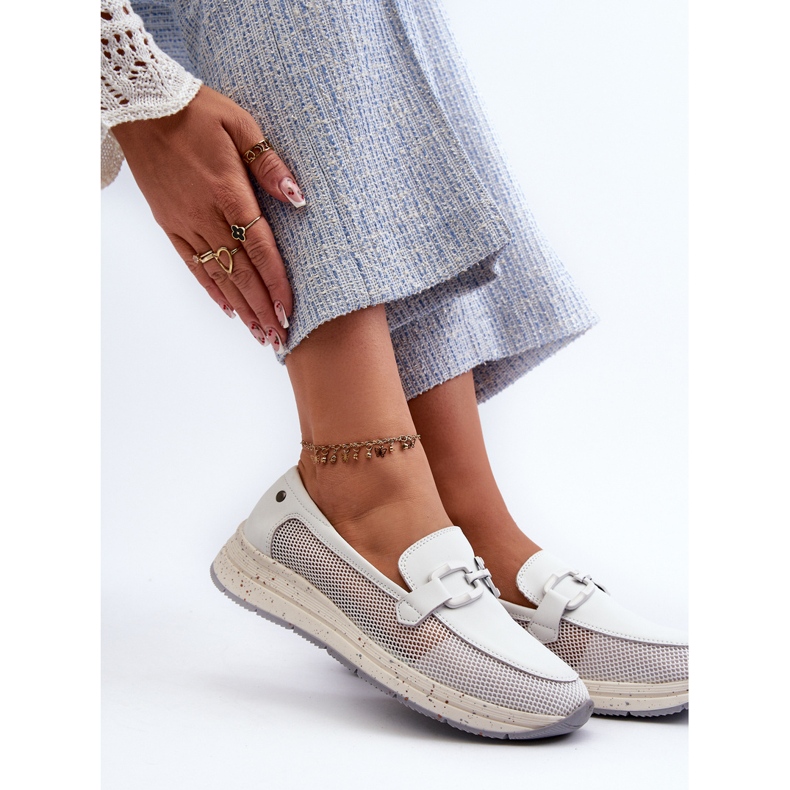 S.Barski Damskie Skórzane Mokasyny D&A TW210 Białe 1