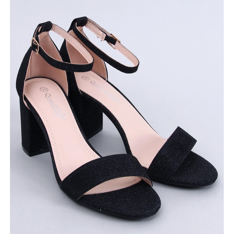 Sandałki na obcasie opalizujące Yanas Black czarne 1