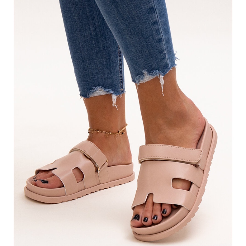 Beżowe klapki na rzep Kassis beżowy 1