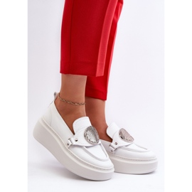 Zazoo 3486 Mokasyny Damskie Skórzane Z Ozdobą Białe 2